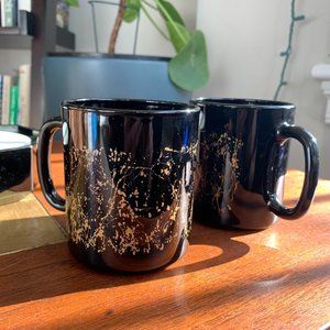 Vintage Black & Gold Glass Mugs, Made in France